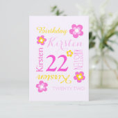 22e verjaardag bloem grafisch geel roze verrassing kaart (Staand voorkant)