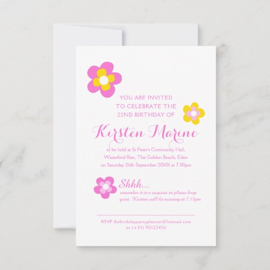 22e verjaardag bloem grafisch geel roze verrassing kaart (Achterkant)