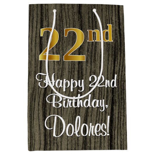 22e verjaardag: Elegant Faux Gold Look #, Faux Woo Medium Cadeauzakje (Voorkant)