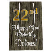 22e verjaardag: Elegant Faux Gold Look #, Faux Woo Medium Cadeauzakje (Achterkant)