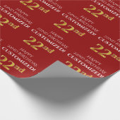 22e verjaardag: Elegant, rood, Faux Gold look Cadeaupapier (Hoek)