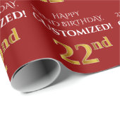 22e verjaardag: Elegant, rood, Faux Gold look Cadeaupapier (Rol Hoek)