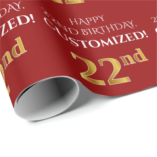 22e verjaardag: Elegant, rood, Faux Gold look Cadeaupapier (Rol Hoek)