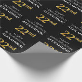 22e verjaardag: Elegant, zwart, Faux Gold look Cadeaupapier (Hoek)