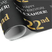 22e verjaardag: Elegant, zwart, Faux Gold look Cadeaupapier (Rol Hoek)