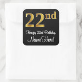 22e verjaardag - Elegante luxe Faux Gold look # Vierkante Sticker (Tas)