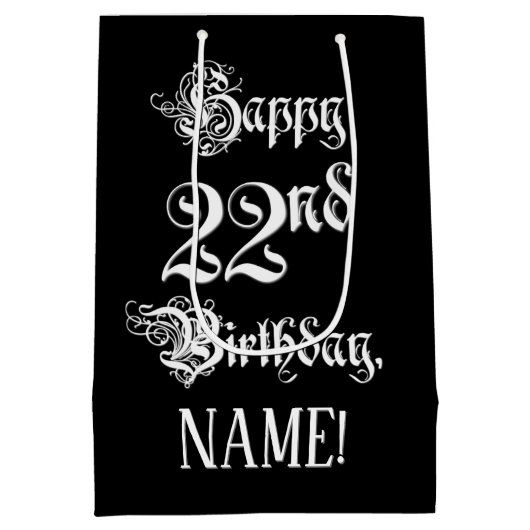 22e verjaardag: Fancy, elegant script + aangepaste Medium Cadeauzakje (Achterkant)