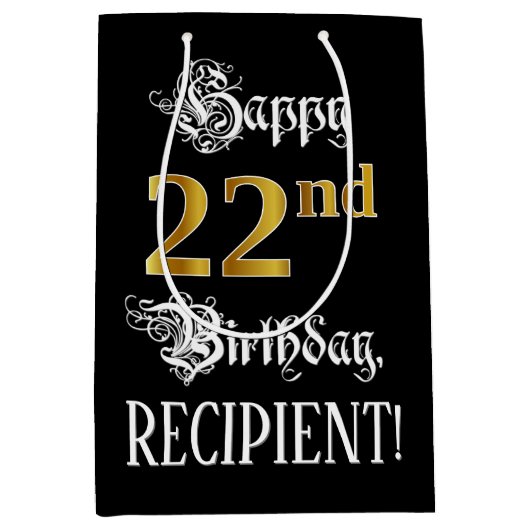 22e verjaardag ~ Fancy script; Faux Gold look; naa Medium Cadeauzakje (Voorkant)