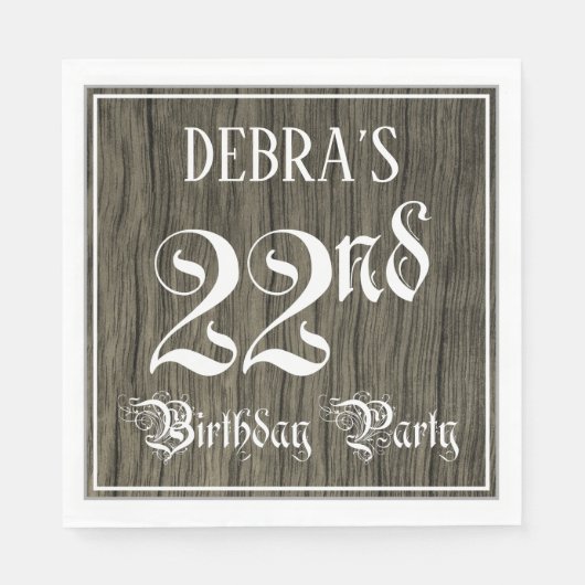 22e verjaardag — Fancy script, kijk op hout Servet (Voorkant)