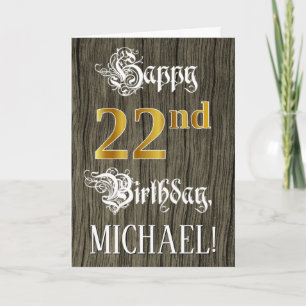 22e verjaardag: Faux Gold look + Faux-houten patro Kaart