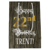 22e verjaardag: Faux Gold look & Faux Wood Pattern Medium Cadeauzakje (Achterkant)