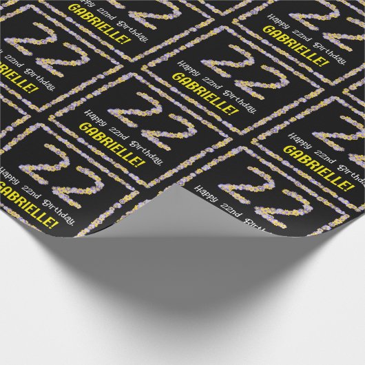 22e verjaardag: Floral Flowers Number, Custom Name Cadeaupapier (Hoek)