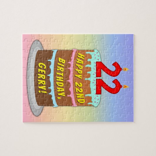 22e verjaardag: Fun Cake and Candles + Custom Name Legpuzzel (Horizontaal)