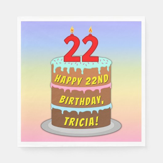 22e verjaardag: Fun Cake and Candles + Custom Name Servet (Voorkant)