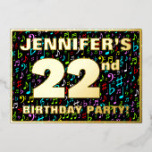22e verjaardag — Fun, Colorful Music Symbols Folie Uitnodiging (Voorkant)