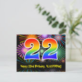 22e verjaardag - Fun Fireworks Pattern + Rainbow 2 Briefkaart (Staand voorkant)
