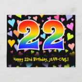 22e verjaardag: Fun Hearts Pattern, Rainbow 22 Briefkaart (Voorkant)