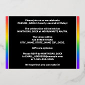 22e verjaardag: Fun, kleurrijk regenboogpatroon Folie Uitnodiging (Achterkant)