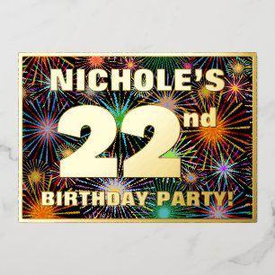 22e verjaardag: Fun, kleurrijke Fireworks look Folie Uitnodiging