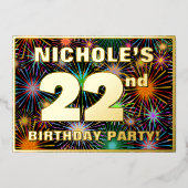 22e verjaardag: Fun, kleurrijke Fireworks look Folie Uitnodiging (Voorkant)