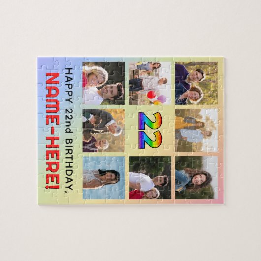 22e verjaardag: Fun Rainbow #, aangepaste naam & f Legpuzzel (Horizontaal)
