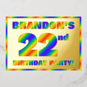 22e verjaardag - Fun, regenboogspectrum "22" Folie Uitnodiging (Voorkant)