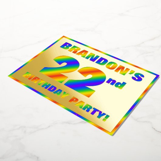 22e verjaardag - Fun, regenboogspectrum "22" Folie Uitnodiging (Gedraaid)
