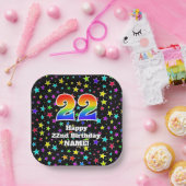 22e verjaardag: Fun Stars Pattern and Rainbow "22" Papieren Bordje (Feest)