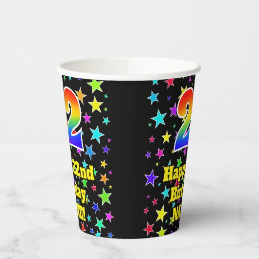 22e verjaardag: Fun Stars Pattern en Rainbow 22 Papieren Bekers (Links)