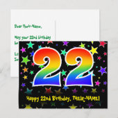22e verjaardag: Fun Stars Pattern, Rainbow 22, Naa Briefkaart (Voorkant / Achterkant)