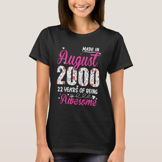 22e verjaardag Geweldige sinds augustus 2000 Flora T-shirt (Voorkant)