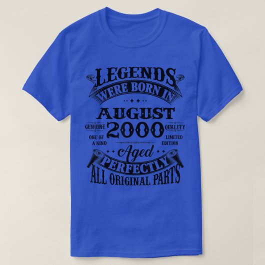 22e verjaardag Gift Legends Geboren in augustus 20 T-shirt (Design voorkant)