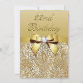 22e verjaardag Gold Faux Sequins and Bow Kaart (Voorkant)