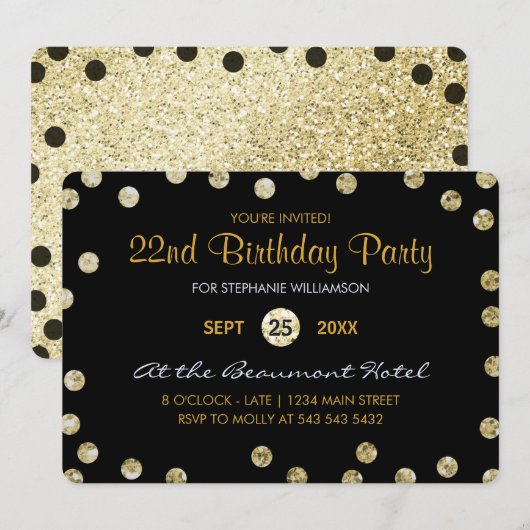 22e verjaardag Gold Glitter Confetti Kaart (Voorkant / Achterkant)