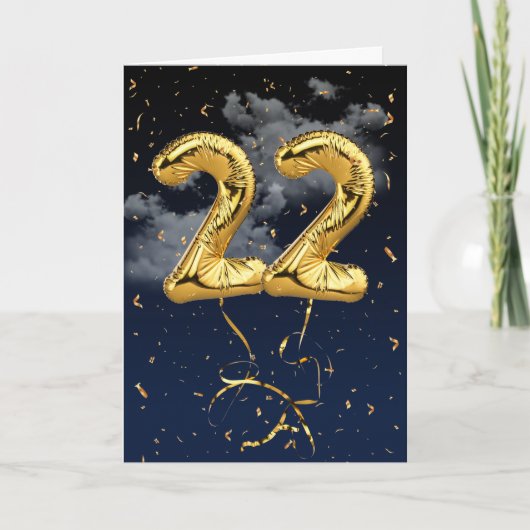 22e verjaardag Gold Mylar ballon en Confetti Card Kaart (Voorkant)