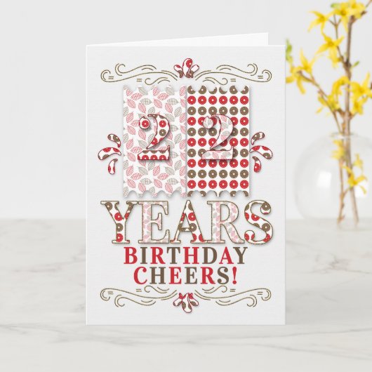 22e verjaardag in Sage Green en Red Botanical Kaart (Gele Bloem)