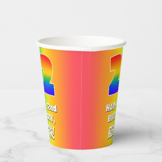 22e verjaardag: kleurrijk, vun regenboogpatroon # papieren bekers (Rechts)