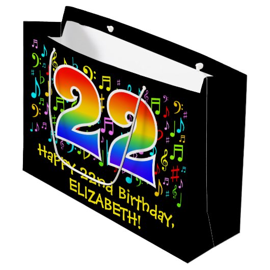 22e verjaardag - Kleurrijke muzieksymbolen, Rainbo Groot Cadeauzakje (Voorkant Gekanteld)