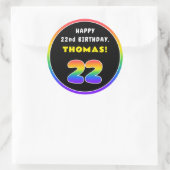 22e verjaardag: kleurrijke regenboog # 22, Naam va Ronde Sticker (Tas)