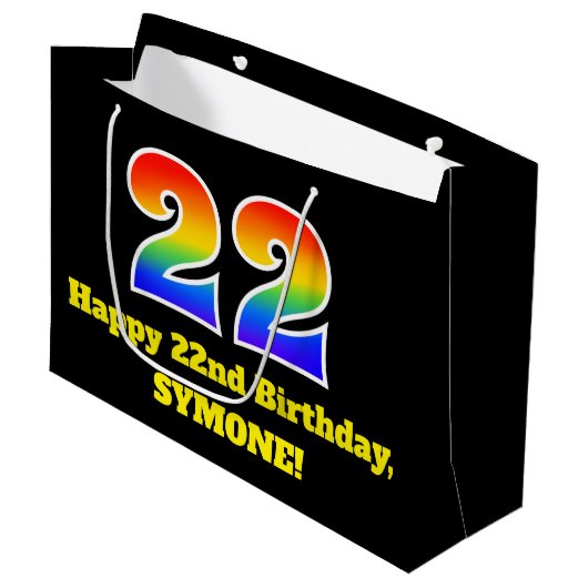 22e verjaardag ~ leuk, kleurrijk, levendig, regenb groot cadeauzakje (Voorkant Gekanteld)