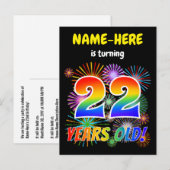 22e verjaardag - Leuk vuurwerk, regenbooglook "22" Briefkaart (Voorkant / Achterkant)