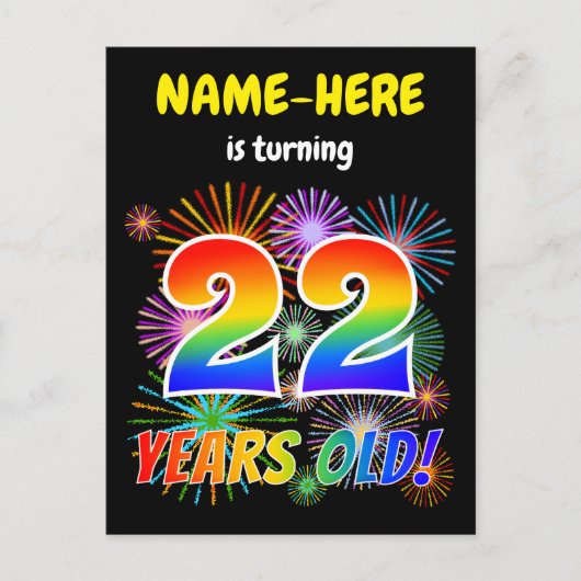 22e verjaardag - Leuk vuurwerk, regenbooglook "22" Briefkaart (Voorkant)