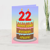 22e Verjaardag — Leuke cake & kaarsen, met eigen n Kaart (Voorkant)