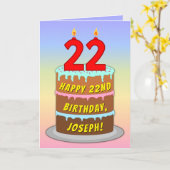 22e Verjaardag — Leuke cake & kaarsen, met eigen n Kaart (Gele Bloem)