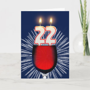 22e verjaardag met wijn en kaarsen kaart