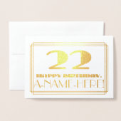 22e verjaardag; naam + Art Deco geïnspireerd look  Folie Kaarten (Voorkant met envelop)