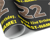 22e Verjaardag: Naam & Faux Wood Grain Patroon "22 Cadeaupapier (Rol Hoek)