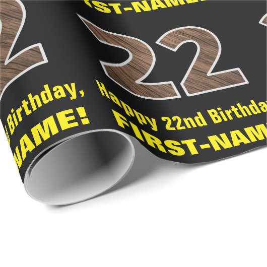 22e Verjaardag: Naam & Faux Wood Grain Patroon "22 Cadeaupapier (Rol Hoek)