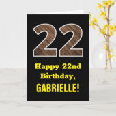 22e verjaardag: Naam, Faux Wood Grain Pattern "22" Kaart (Gele Bloem)