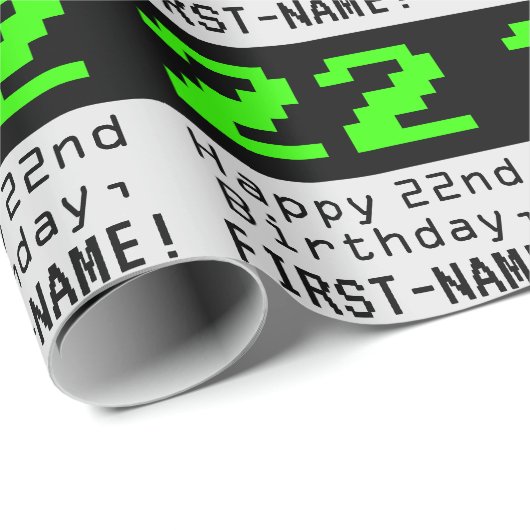 22e verjaardag - Nerdy / Geeky Style "22" en naam Cadeaupapier (Rol Hoek)